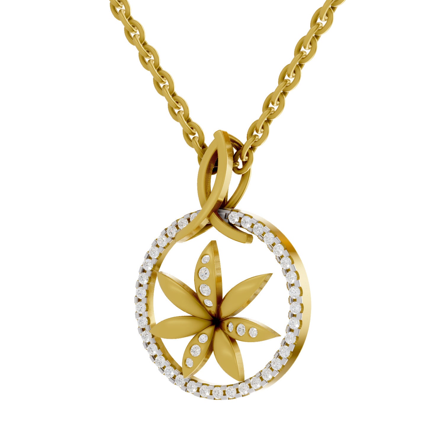 Lab Grown Diamond Pendant 0.23 Carat IGI Certified Round Shape 925 Sterling Silver Yellow Gold Plated Floral Pendant