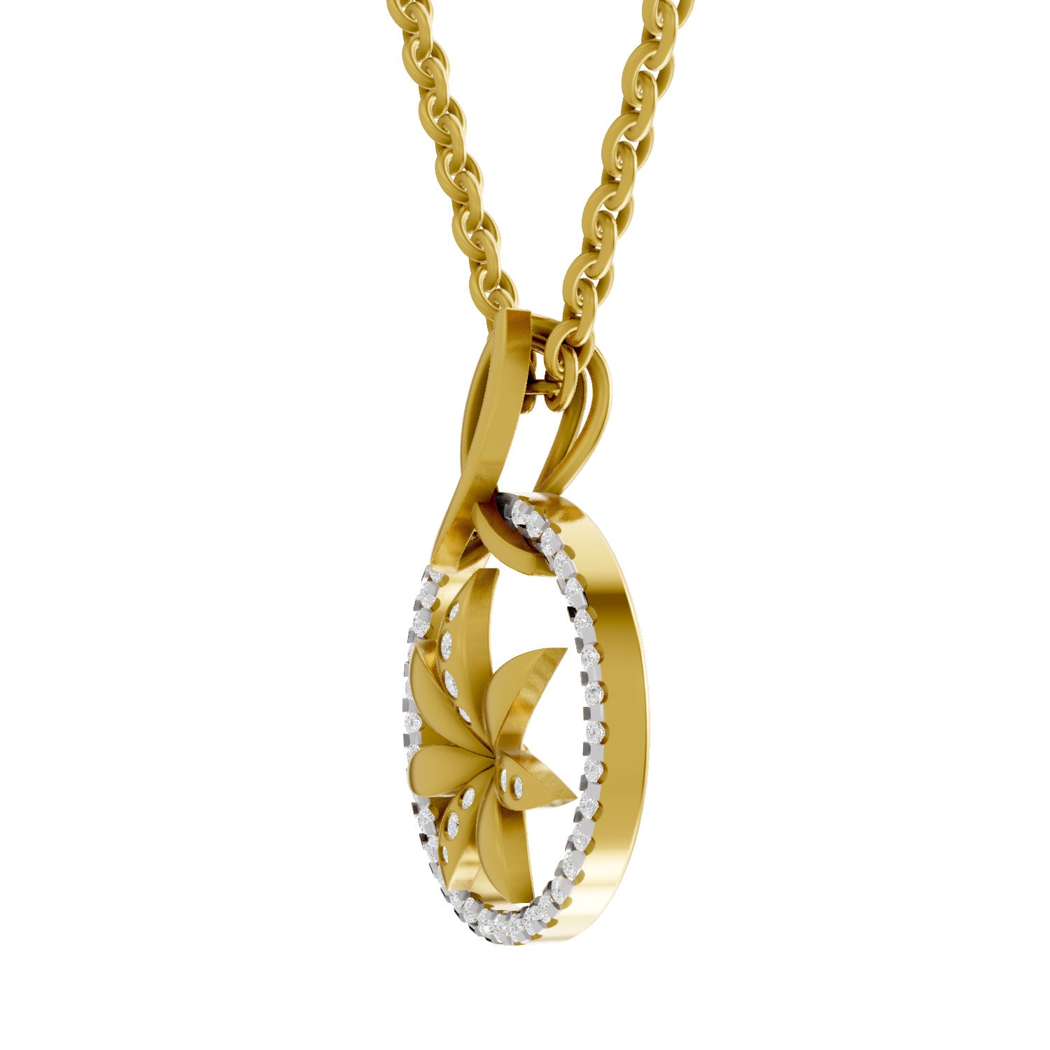 Lab Grown Diamond Pendant 0.23 Carat IGI Certified Round Shape 925 Sterling Silver Yellow Gold Plated Floral Pendant