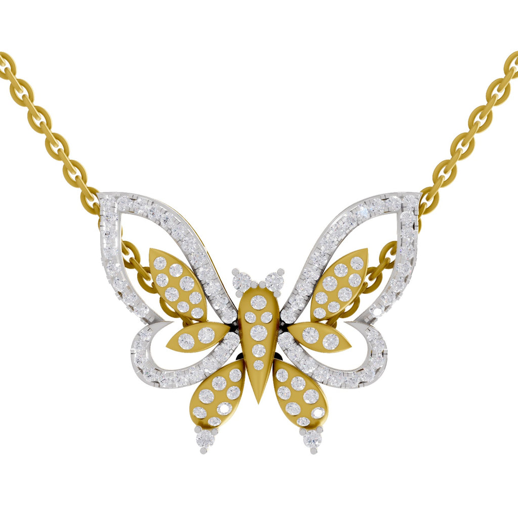 Lab Grown Diamond Pendant 0.85 Carat IGI Certified Round Shape 925 Sterling Silver Yellow Gold Plated Butterfly Pendant