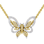 Lab Grown Diamond Pendant 0.85 Carat IGI Certified Round Shape 925 Sterling Silver Yellow Gold Plated Butterfly Pendant