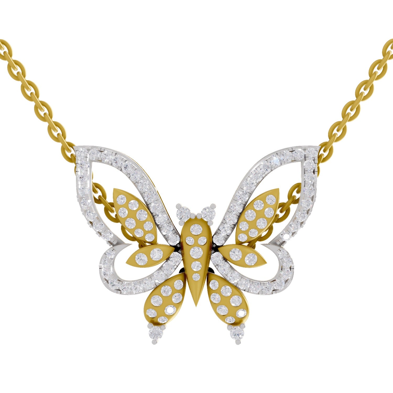 Lab Grown Diamond Pendant 0.85 Carat IGI Certified Round Shape 925 Sterling Silver Yellow Gold Plated Butterfly Pendant