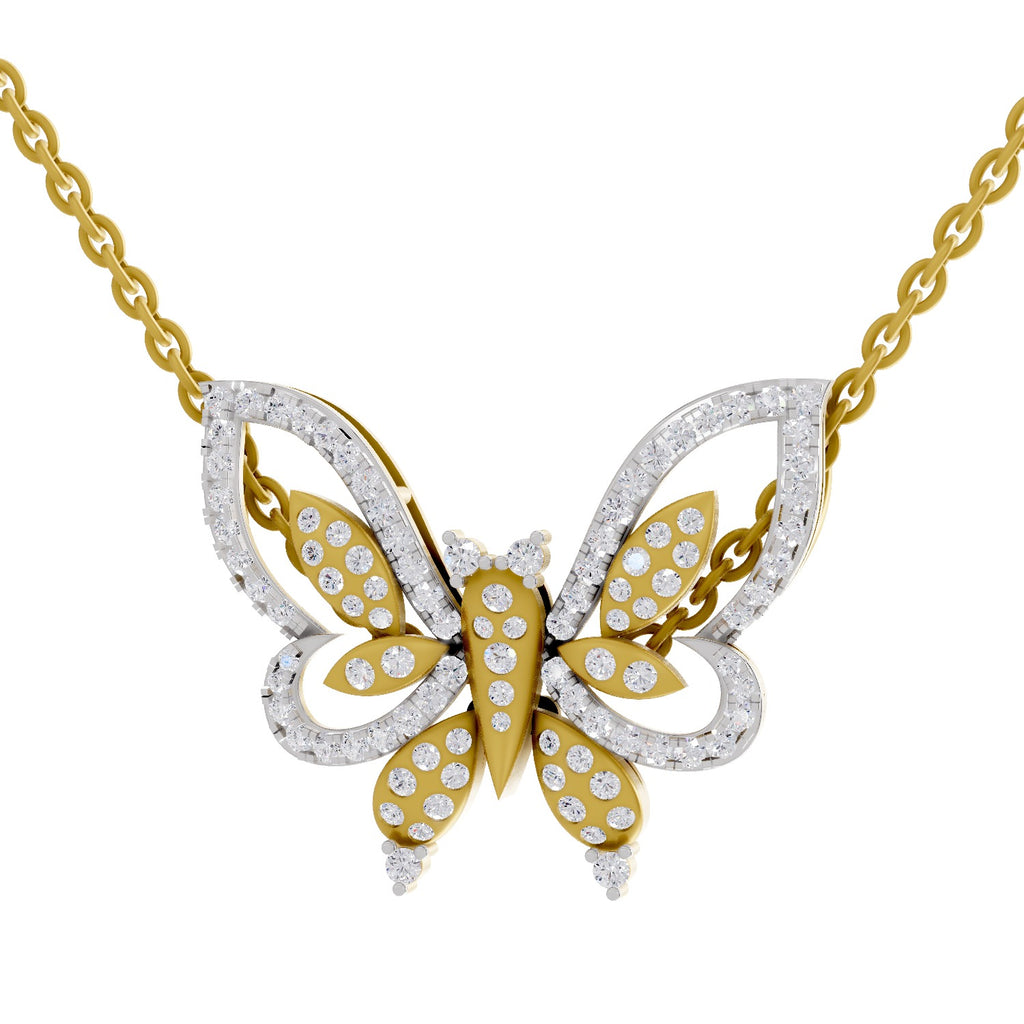 Lab Grown Diamond Pendant 0.85 Carat IGI Certified Round Shape 925 Sterling Silver Yellow Gold Plated Butterfly Pendant