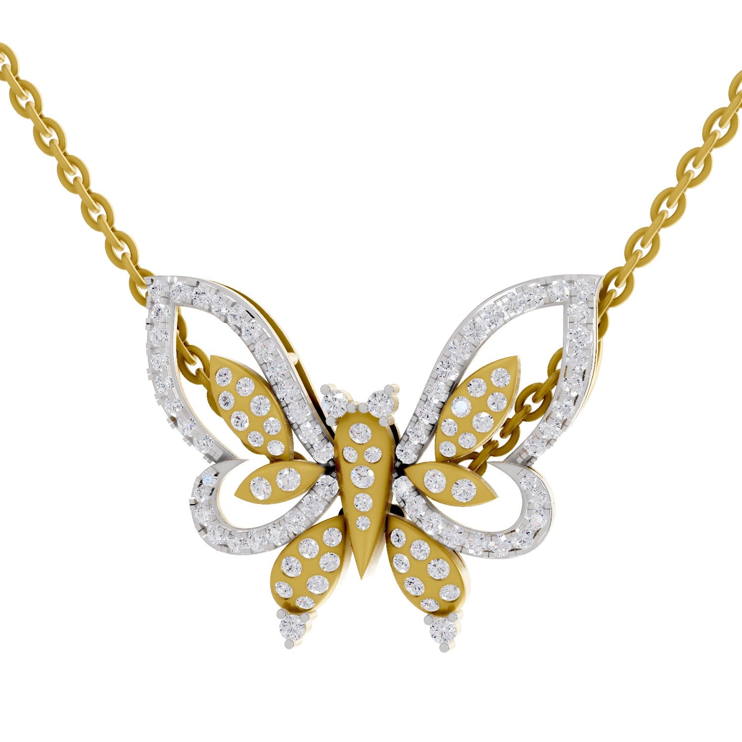 Lab Grown Diamond Pendant 0.85 Carat IGI Certified Round Shape 925 Sterling Silver Yellow Gold Plated Butterfly Pendant