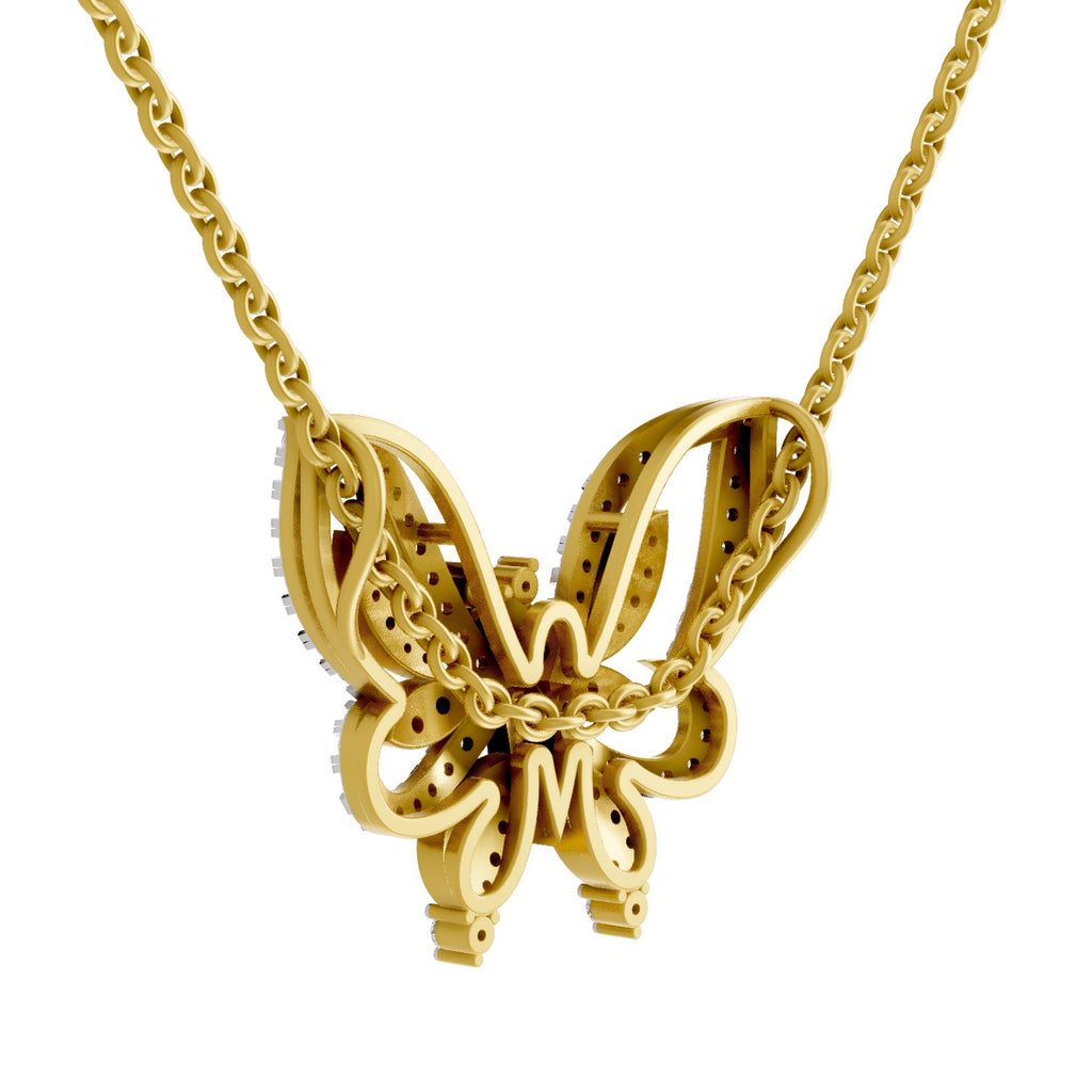 Lab Grown Diamond Pendant 0.85 Carat IGI Certified Round Shape 925 Sterling Silver Yellow Gold Plated Butterfly Pendant