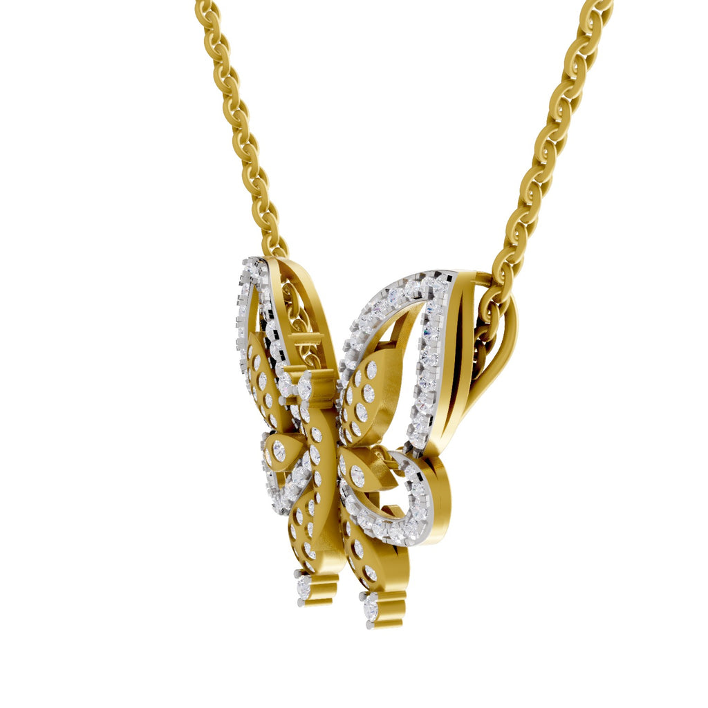 Lab Grown Diamond Pendant 0.85 Carat IGI Certified Round Shape 925 Sterling Silver Yellow Gold Plated Butterfly Pendant