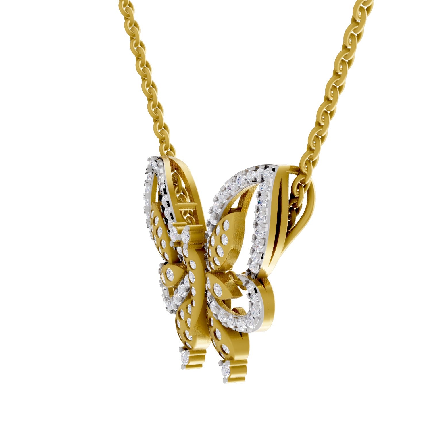 Lab Grown Diamond Pendant 0.85 Carat IGI Certified Round Shape 925 Sterling Silver Yellow Gold Plated Butterfly Pendant
