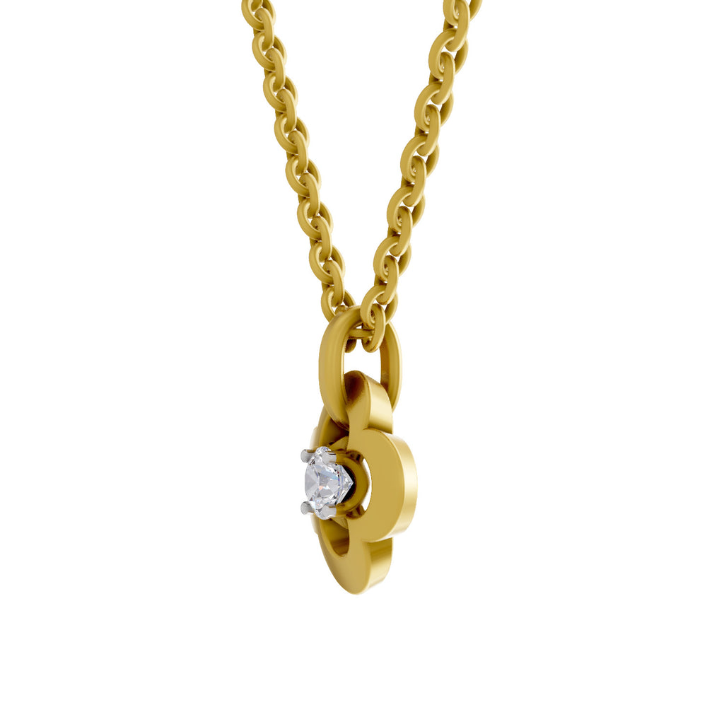 Lab Grown Diamond Pendant Necklace 0.12 Carat IGI Certified Round Shape 925 Sterling Silver Yellow Gold Plated Floral Pendant Necklace