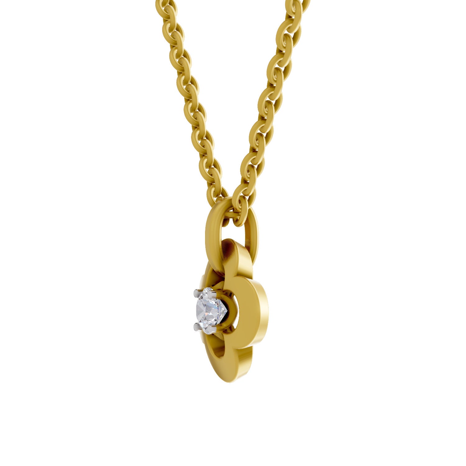 Lab Grown Diamond Pendant Necklace 0.12 Carat IGI Certified Round Shape 925 Sterling Silver Yellow Gold Plated Floral Pendant Necklace