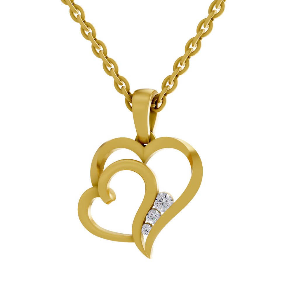 Lab Grown Diamond Pendant Necklace 0.09 Carat Round Shape 925 Sterling Silver Yellow Gold Plated Heart Pendant Necklace