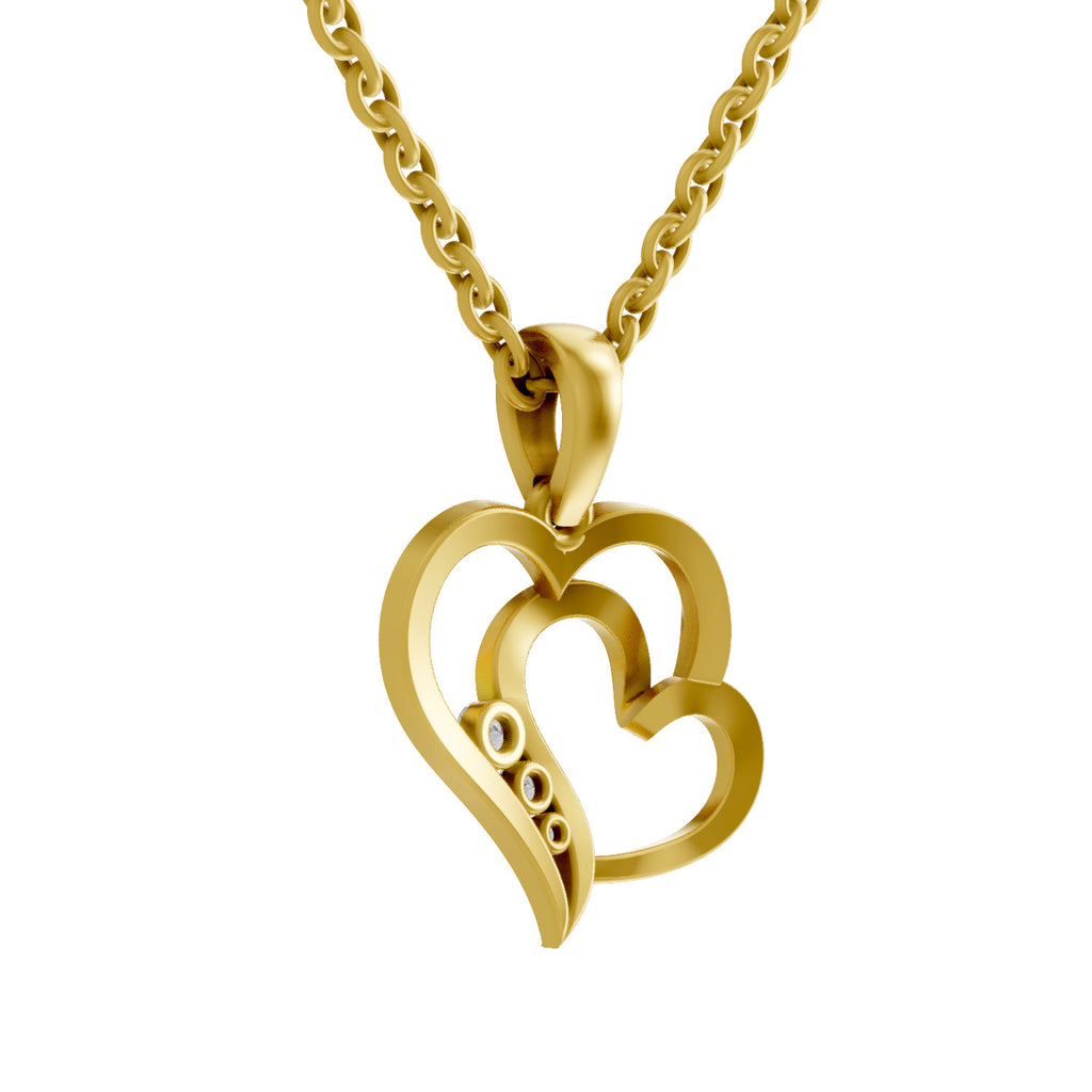 Lab Grown Diamond Pendant Necklace 0.09 Carat Round Shape 925 Sterling Silver Yellow Gold Plated Heart Pendant Necklace