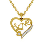 Lab Grown Diamond Pendant Necklace 0.08 Carat Round Shape 925 Sterling Silver Yellow Gold Plated Love Pendant Necklace