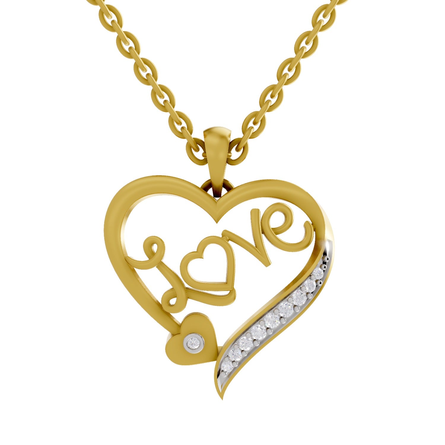 Lab Grown Diamond Pendant Necklace 0.08 Carat Round Shape 925 Sterling Silver Yellow Gold Plated Love Pendant Necklace