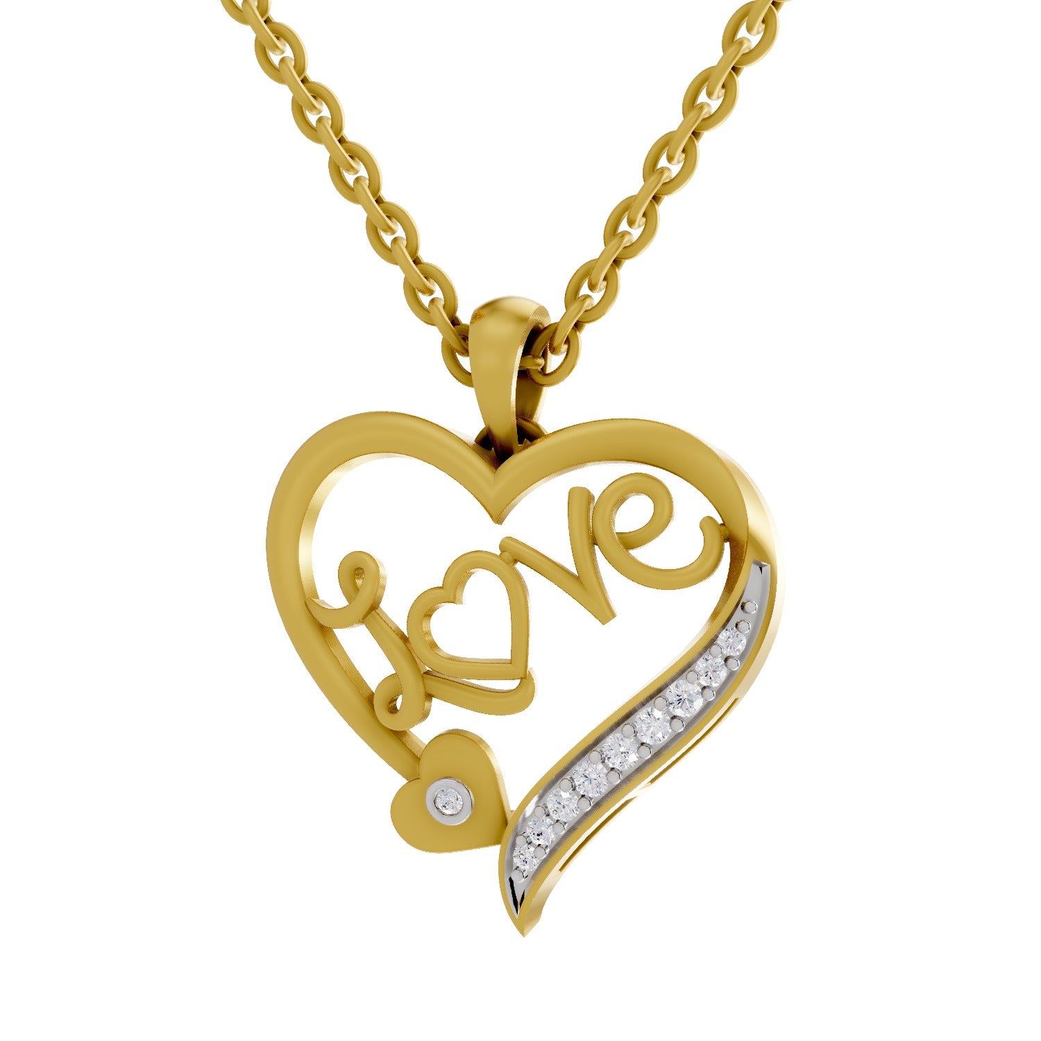 Lab Grown Diamond Pendant Necklace 0.08 Carat Round Shape 925 Sterling Silver Yellow Gold Plated Love Pendant Necklace