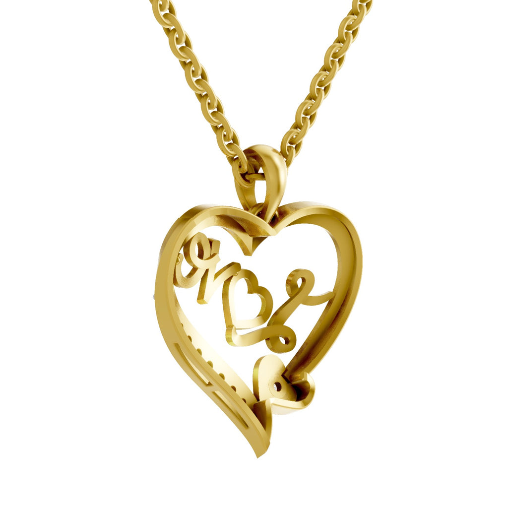 Lab Grown Diamond Pendant Necklace 0.08 Carat Round Shape 925 Sterling Silver Yellow Gold Plated Love Pendant Necklace