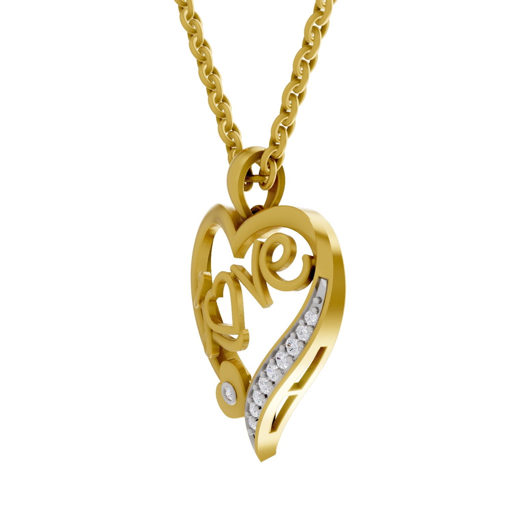 Lab Grown Diamond Pendant Necklace 0.08 Carat Round Shape 925 Sterling Silver Yellow Gold Plated Love Pendant Necklace