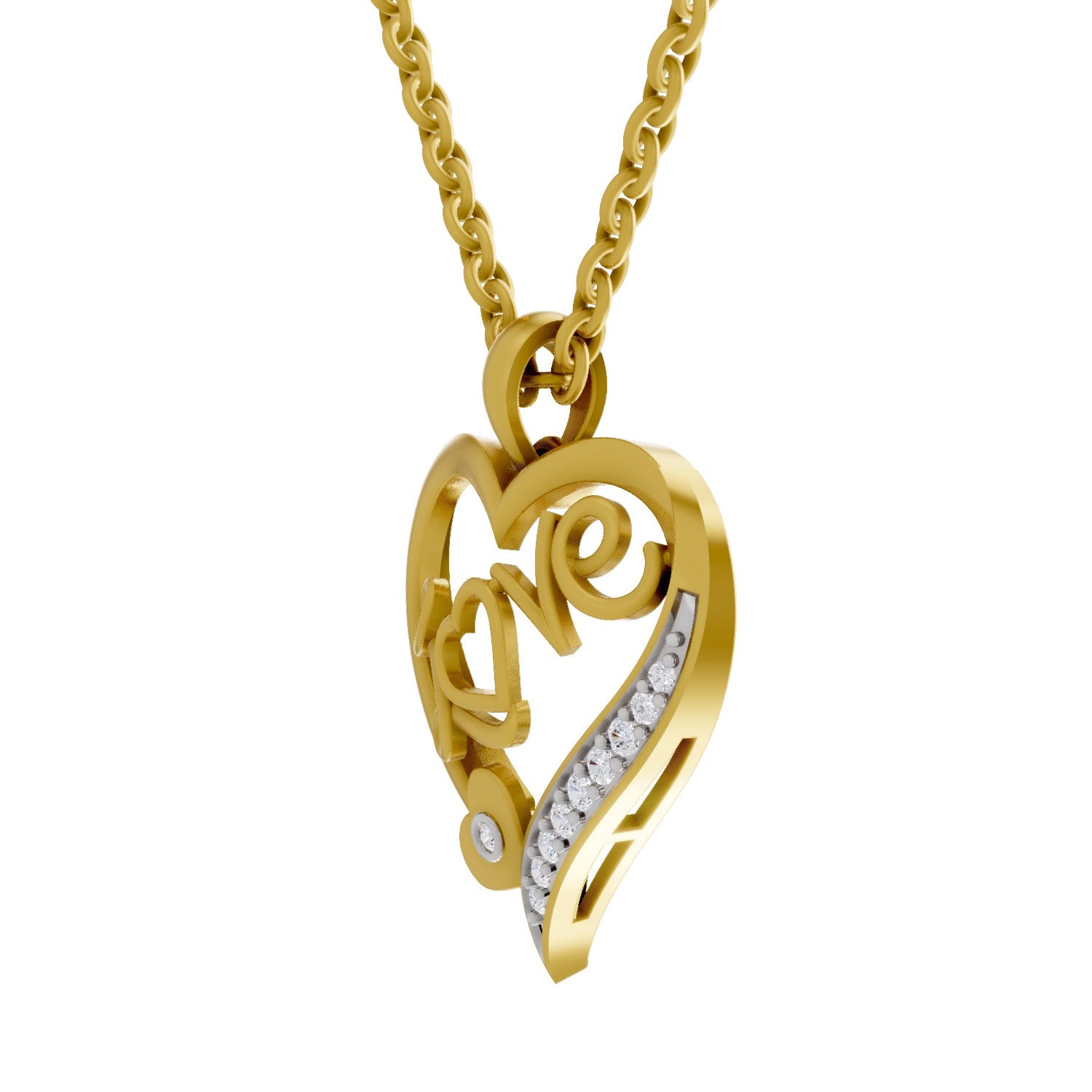 Lab Grown Diamond Pendant Necklace 0.08 Carat Round Shape 925 Sterling Silver Yellow Gold Plated Love Pendant Necklace