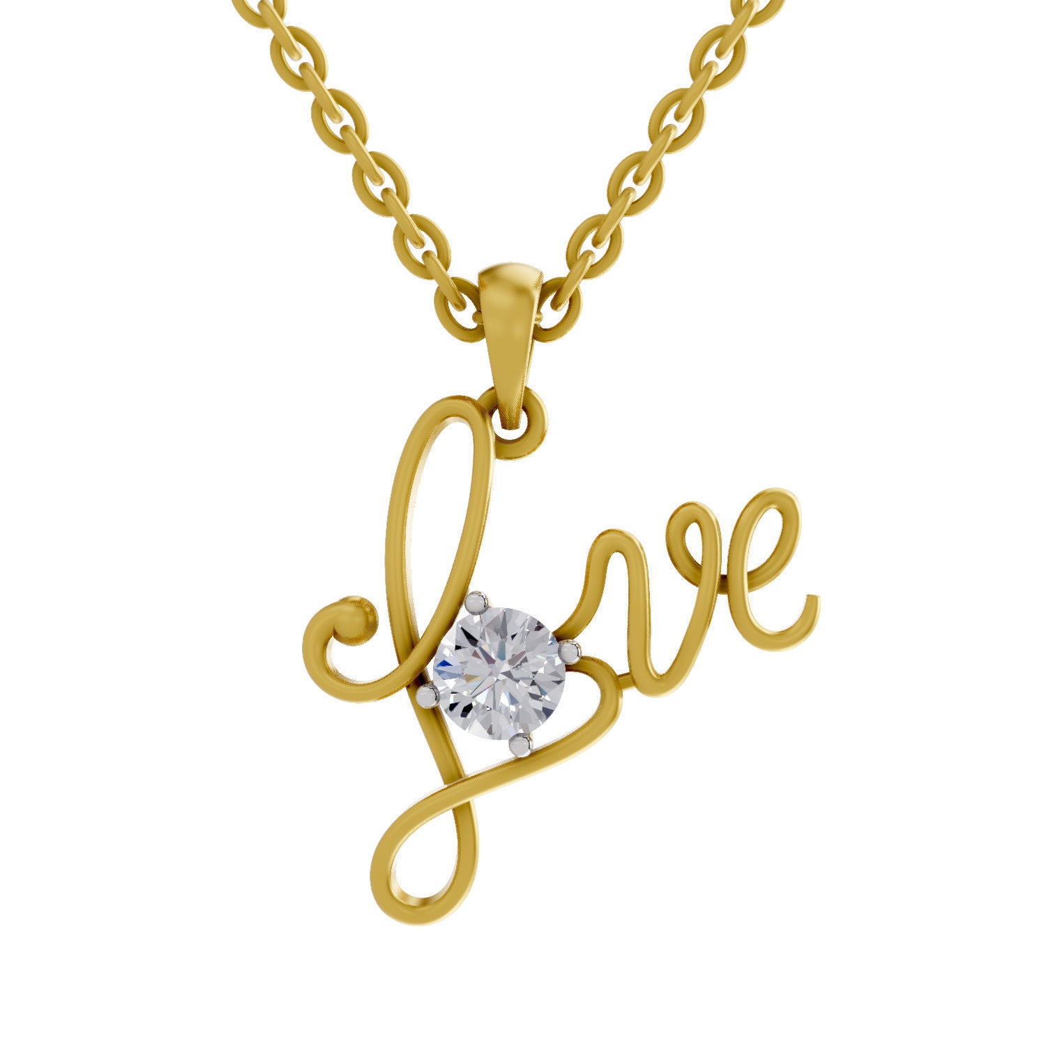 Lab Grown Diamond Pendant 0.33 Carat IGI Certified Round Shape 925 Sterling Silver Yellow Gold Plated Love Pendant