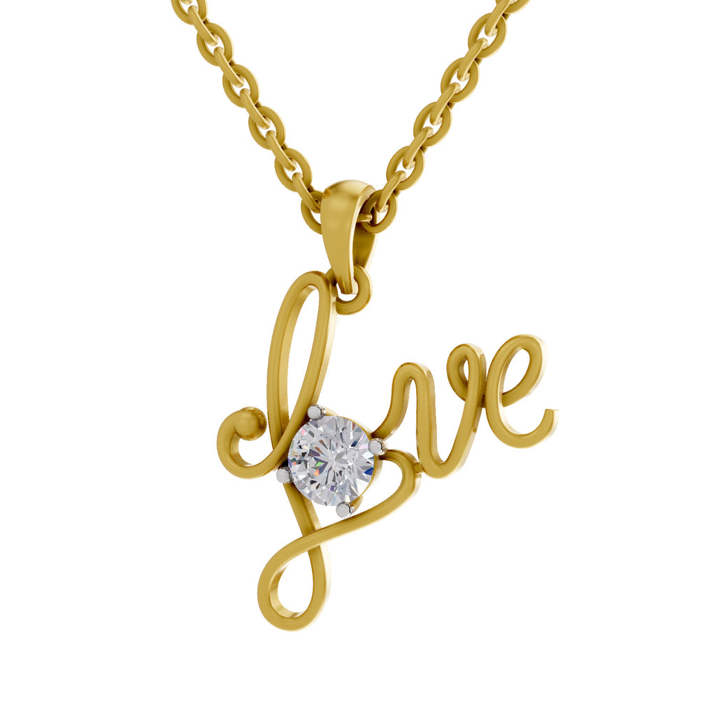 Lab Grown Diamond Pendant 0.33 Carat IGI Certified Round Shape 925 Sterling Silver Yellow Gold Plated Love Pendant