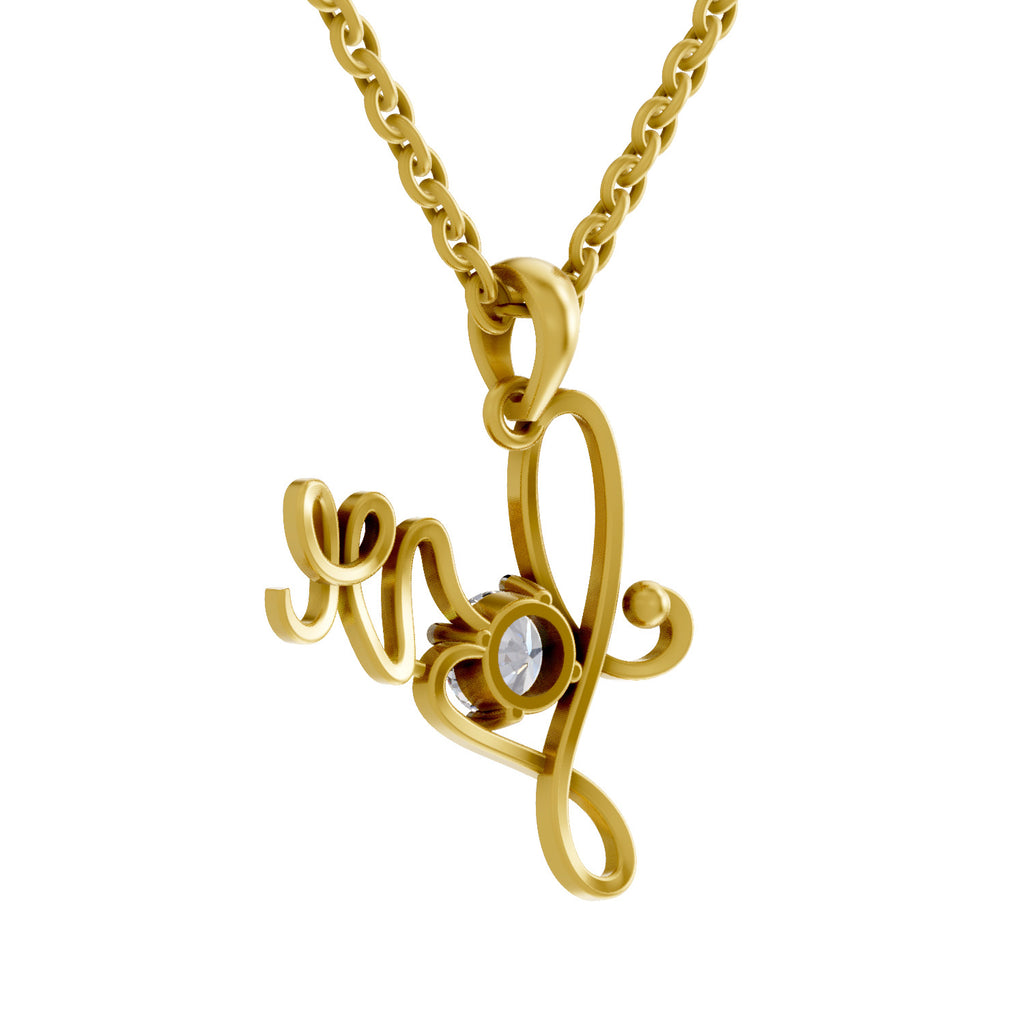 Lab Grown Diamond Pendant 0.33 Carat IGI Certified Round Shape 925 Sterling Silver Yellow Gold Plated Love Pendant