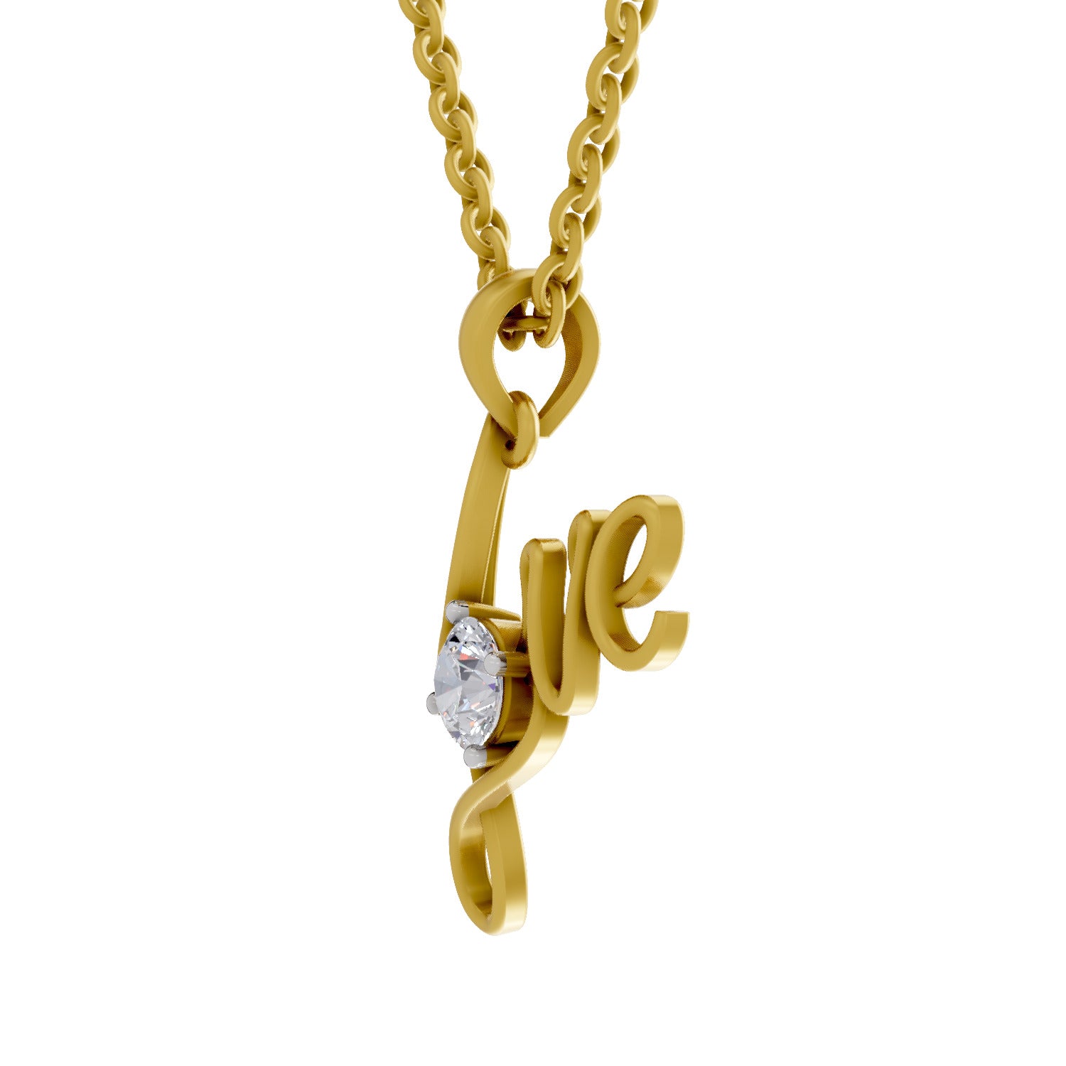 Lab Grown Diamond Pendant 0.33 Carat IGI Certified Round Shape 925 Sterling Silver Yellow Gold Plated Love Pendant