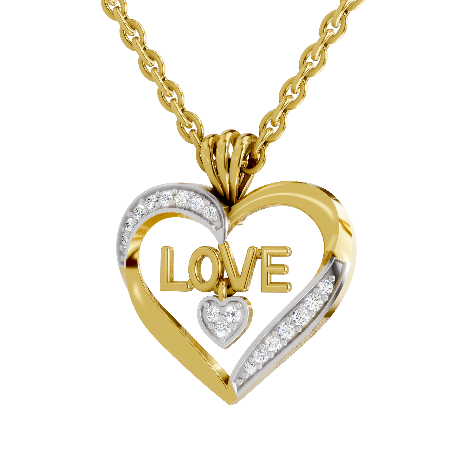 Lab Grown Diamond Pendant Necklace 0.11 Carat IGI Certified Round Shape F-G VS | 925 Sterling Silver Gold Plated Love Heart Pendant Necklace