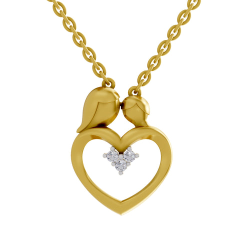 Lab Grown Diamond Pendant Necklace 0.06 Carat Round Shape 925 Sterling Silver Yellow Gold Plated Heart Pendant Necklace