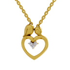 Lab Grown Diamond Pendant Necklace 0.06 Carat Round Shape 925 Sterling Silver Yellow Gold Plated Heart Pendant Necklace