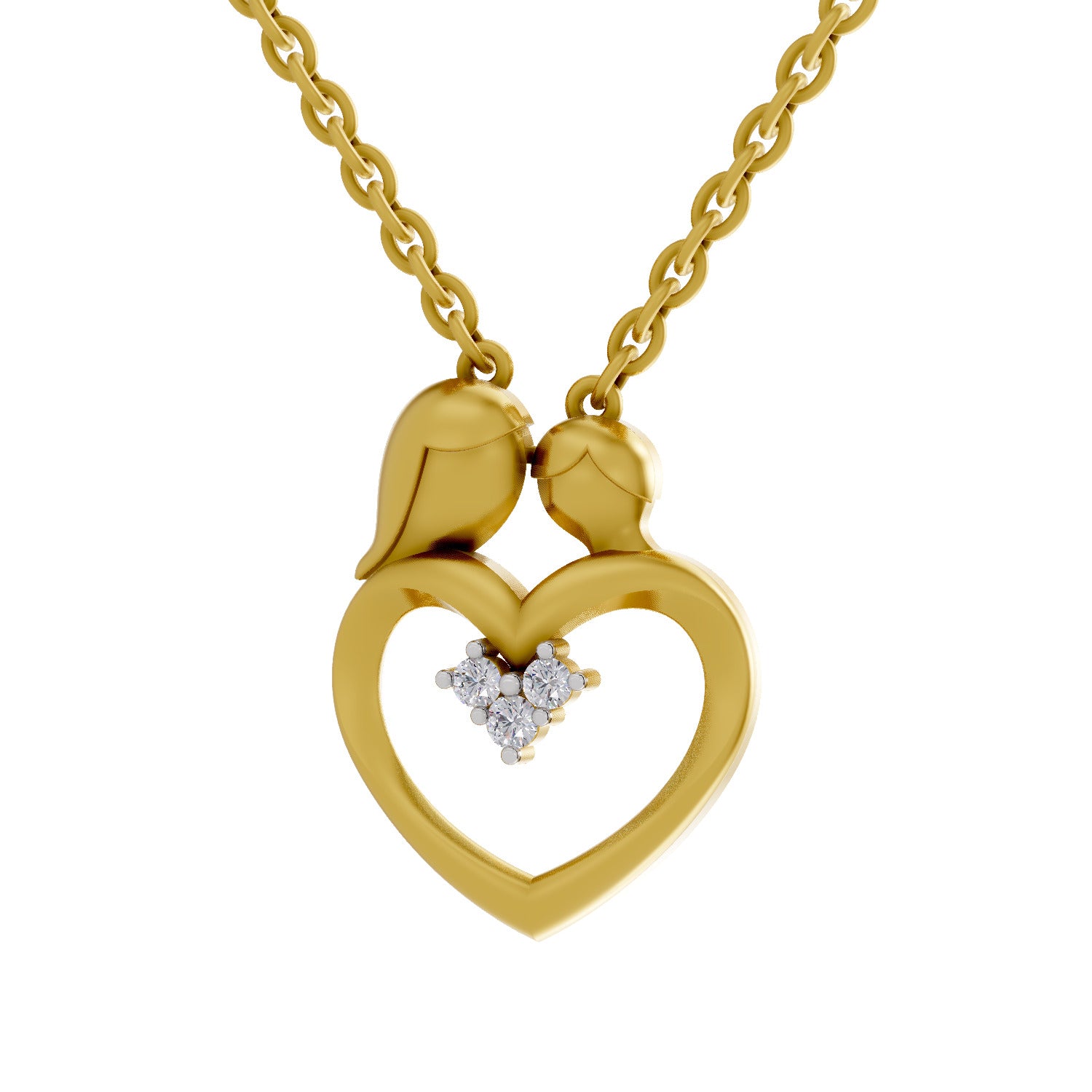 Lab Grown Diamond Pendant Necklace 0.06 Carat Round Shape 925 Sterling Silver Yellow Gold Plated Heart Pendant Necklace