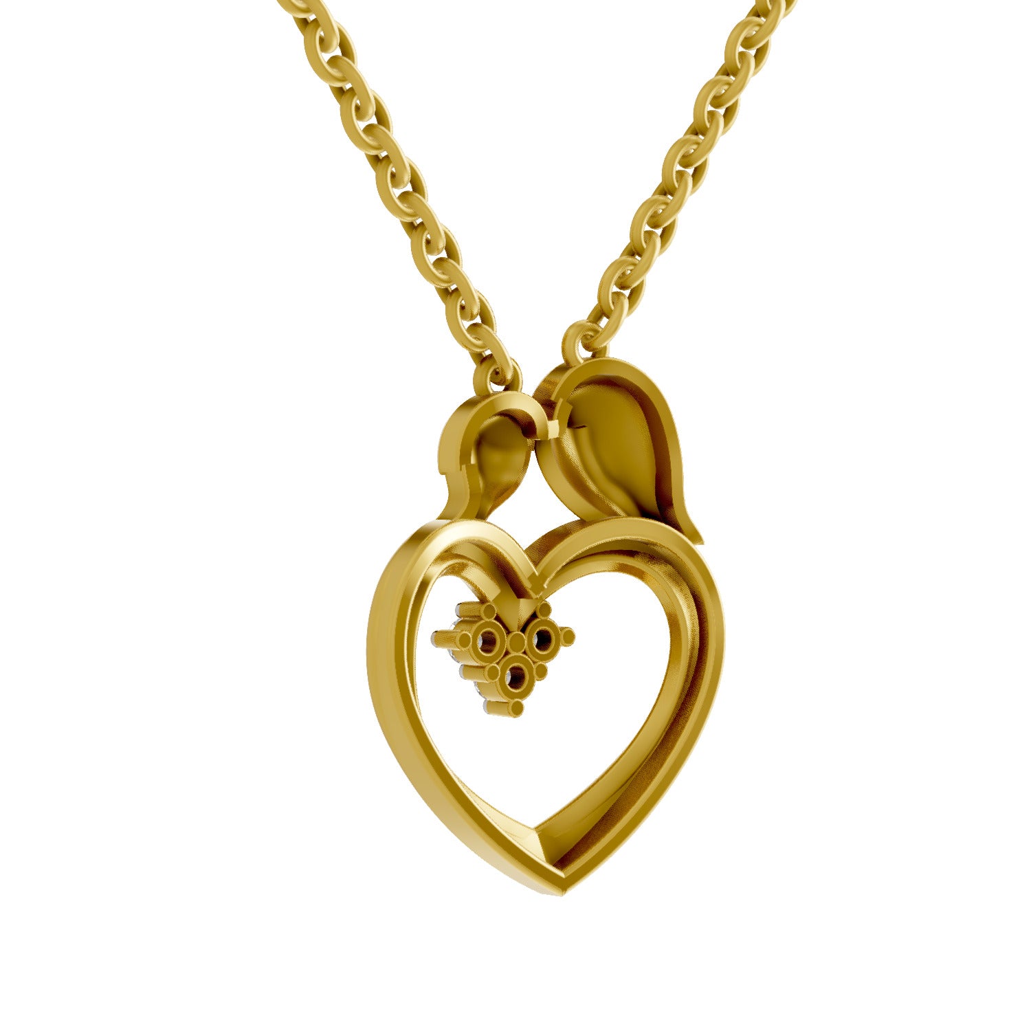 Lab Grown Diamond Pendant Necklace 0.06 Carat Round Shape 925 Sterling Silver Yellow Gold Plated Heart Pendant Necklace