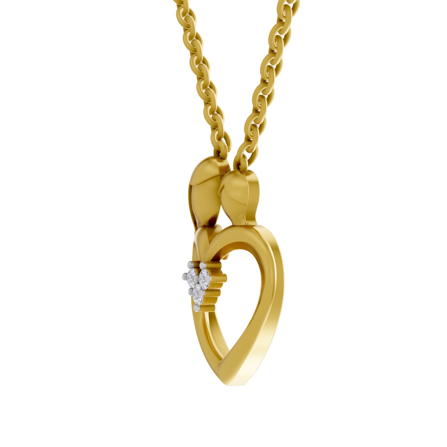 Lab Grown Diamond Pendant Necklace 0.06 Carat Round Shape 925 Sterling Silver Yellow Gold Plated Heart Pendant Necklace