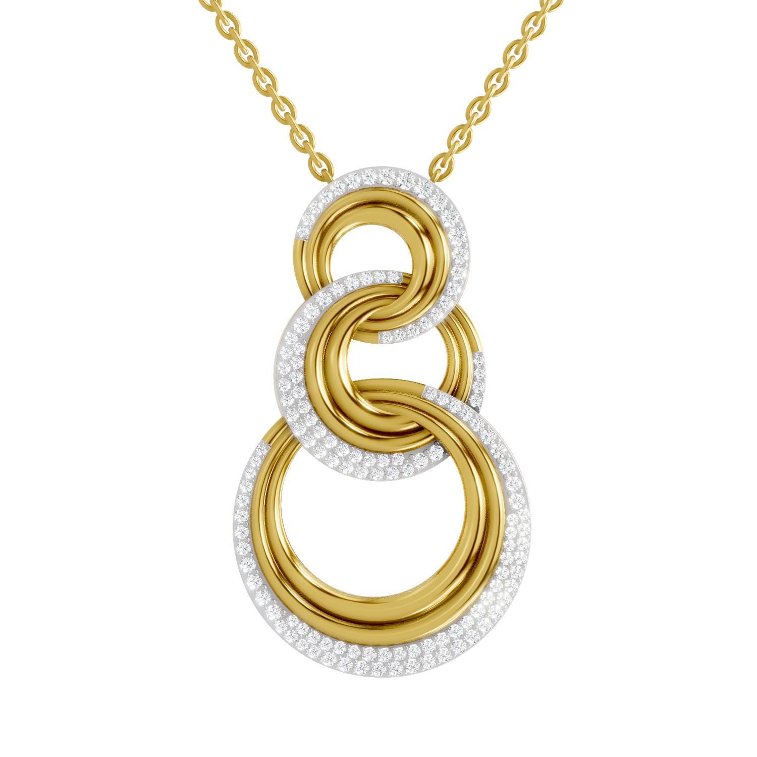 Lab Grown Diamond Pendant Necklace 0.76 Carat IGI Certified Round Shape F-G VS | 925 Sterling Silver Gold Plated Trinity Link Pendant Necklace