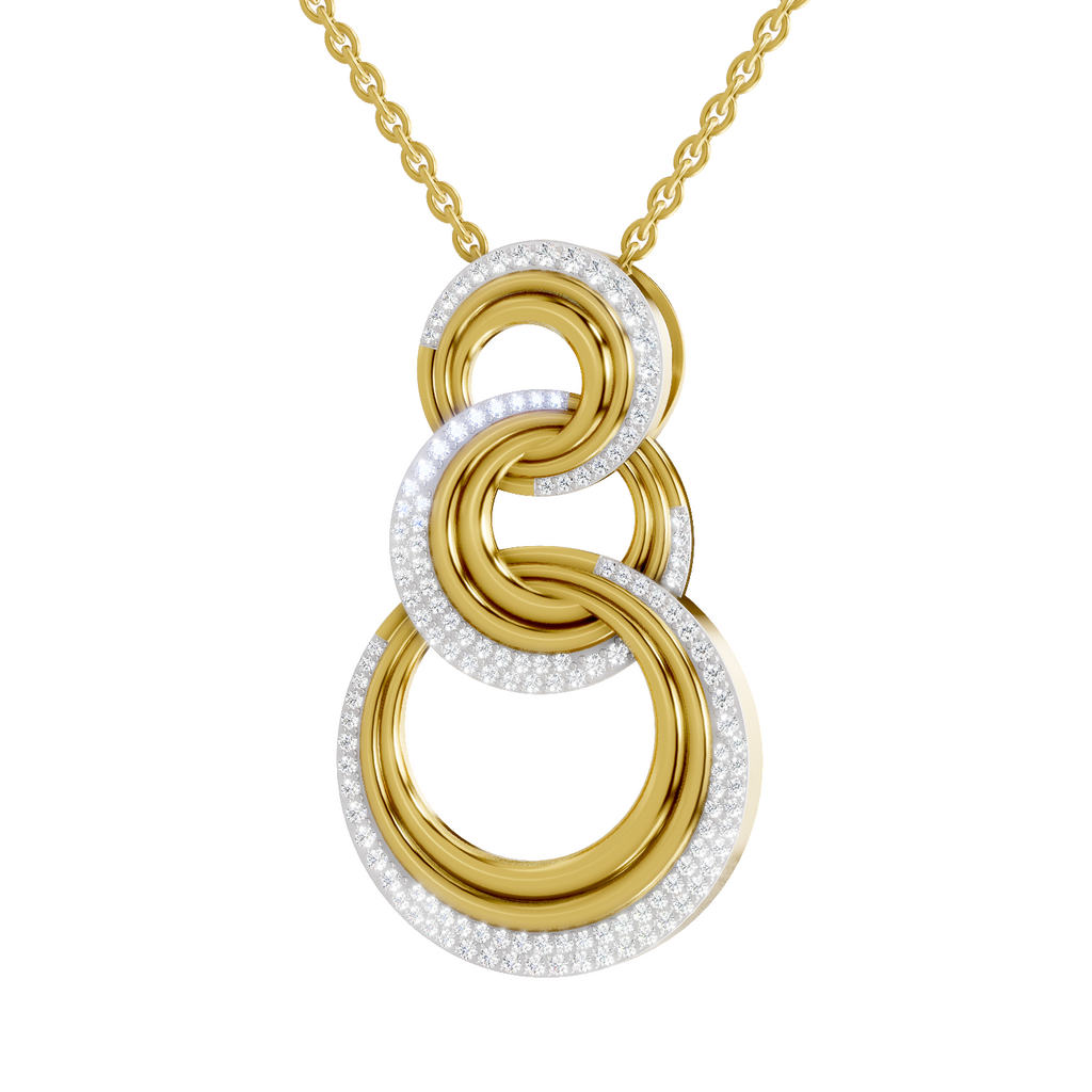 Lab Grown Diamond Pendant Necklace 0.76 Carat IGI Certified Round Shape F-G VS | 925 Sterling Silver Gold Plated Trinity Link Pendant Necklace