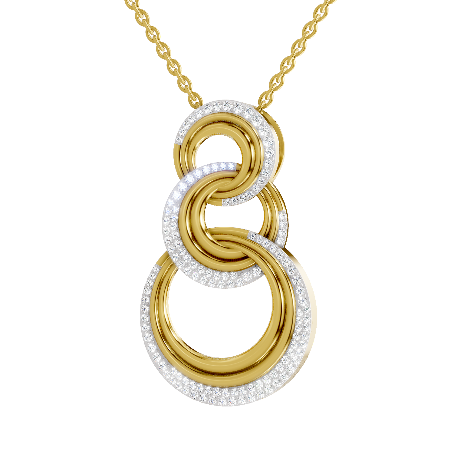 Lab Grown Diamond Pendant Necklace 0.76 Carat IGI Certified Round Shape F-G VS | 925 Sterling Silver Gold Plated Trinity Link Pendant Necklace