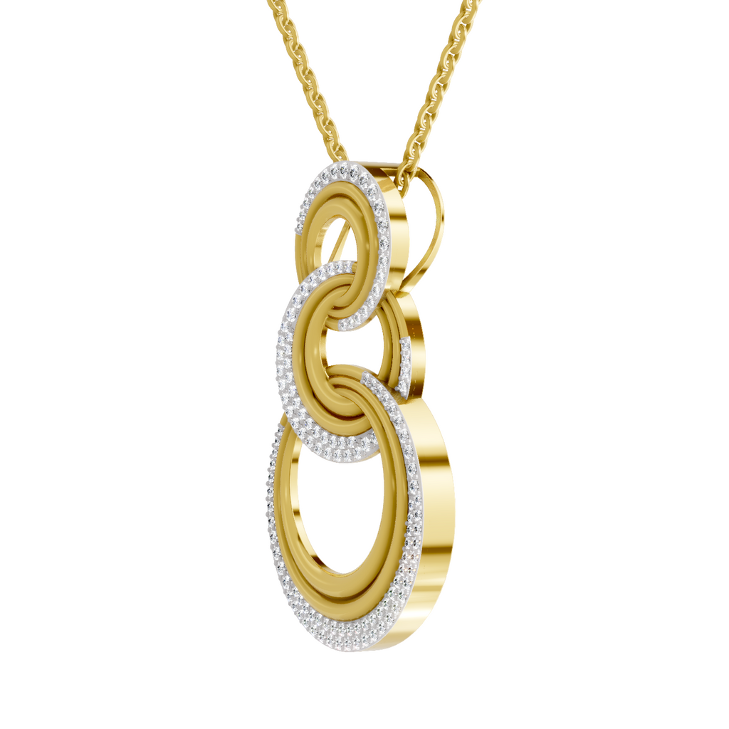 Lab Grown Diamond Pendant Necklace 0.76 Carat IGI Certified Round Shape F-G VS | 925 Sterling Silver Gold Plated Trinity Link Pendant Necklace