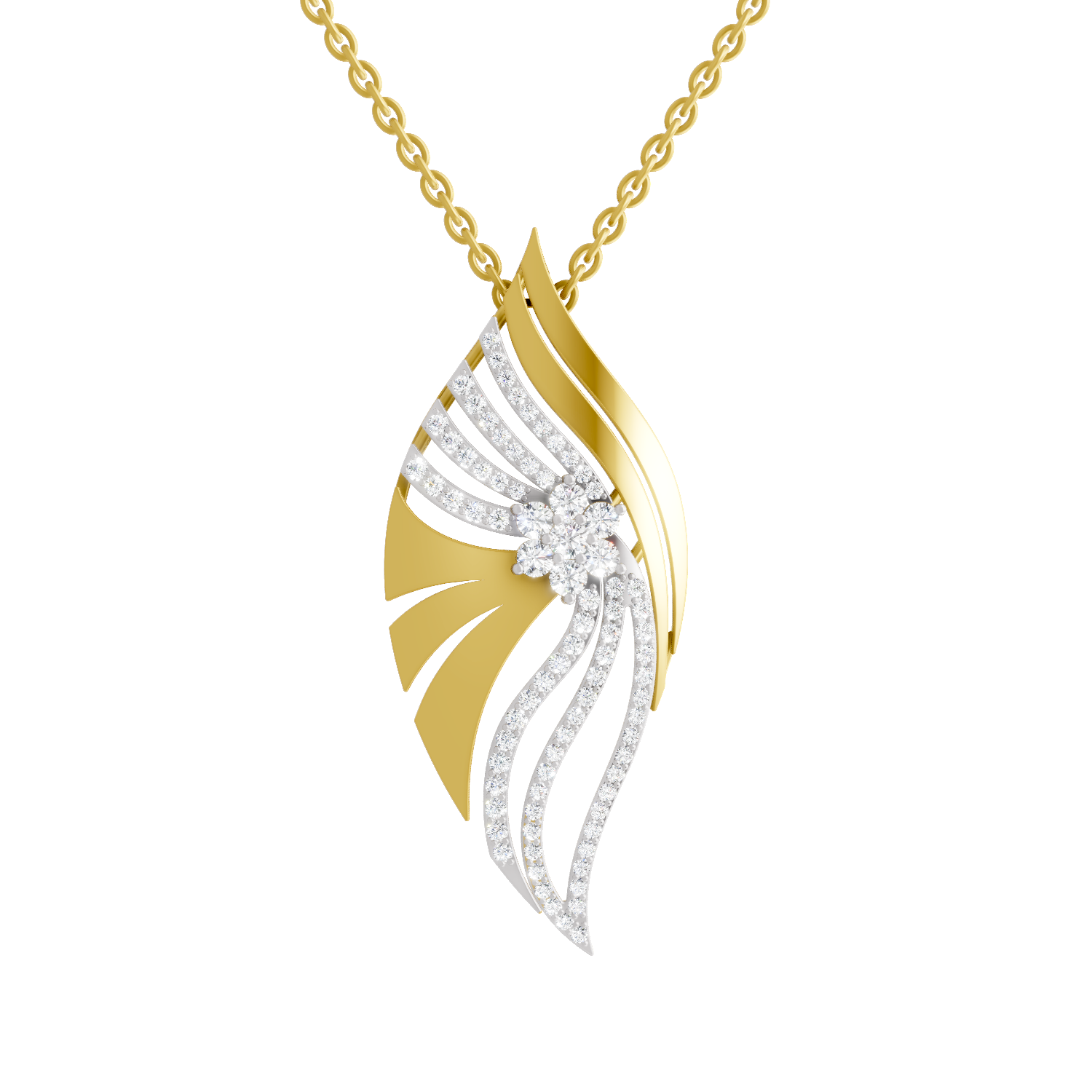 Lab Grown Diamond Pendant Necklace 0.85 Carat IGI Certified Round Shape F-G VS | 925 Sterling Silver Gold Plated Leaf Cluster Diamond Pendant Necklace