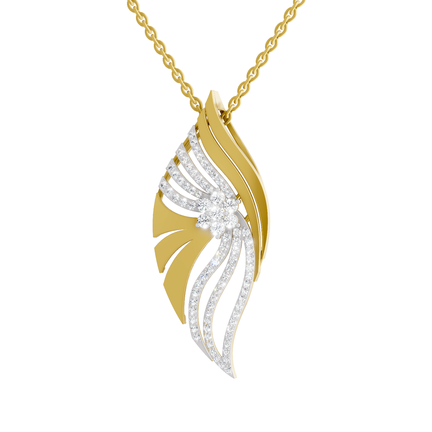 Lab Grown Diamond Pendant Necklace 0.85 Carat IGI Certified Round Shape F-G VS | 925 Sterling Silver Gold Plated Leaf Cluster Diamond Pendant Necklace