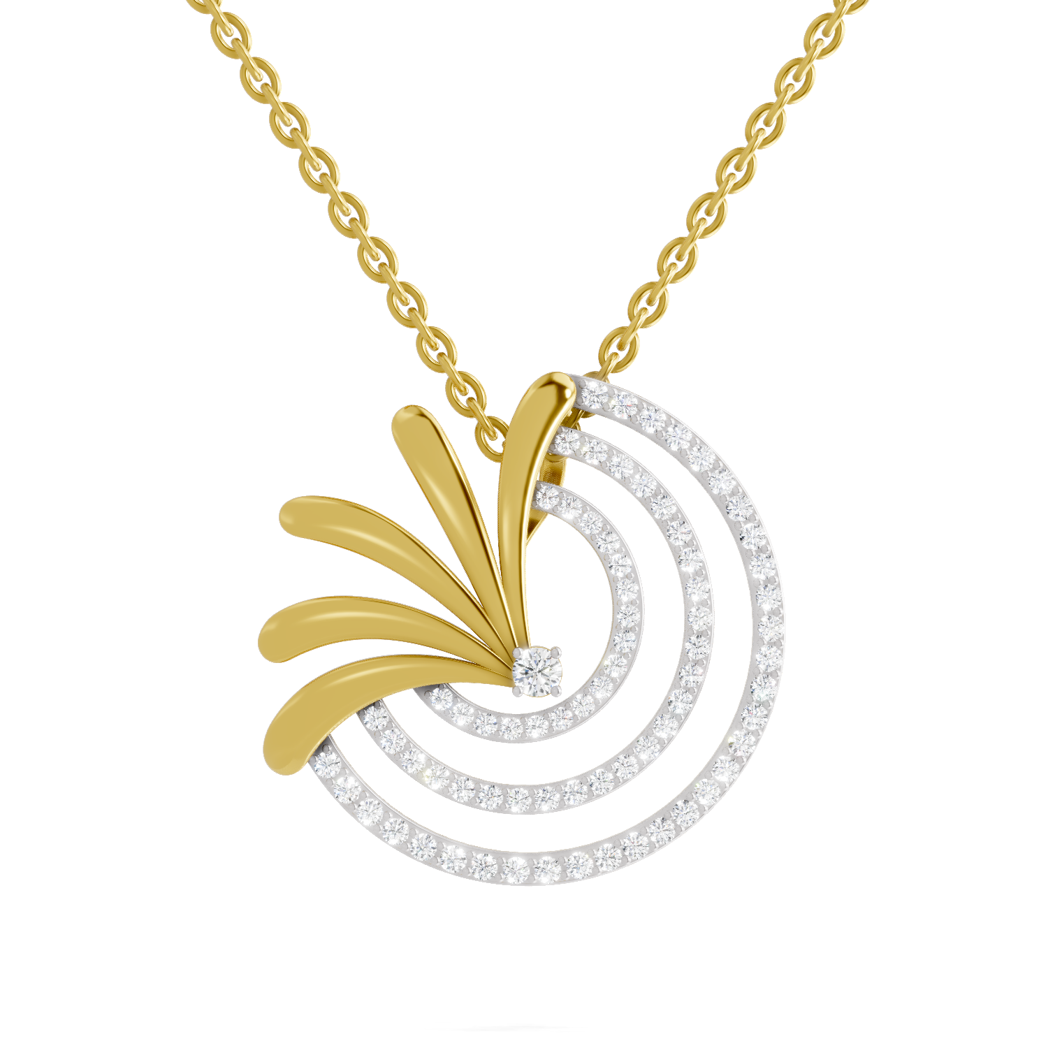 Lab Grown Diamond Pendant Necklace 0.66 Carat IGI Certified Round Shape F-G VS | 925 Sterling Silver Gold Plated Half-Circle Pendant Necklace