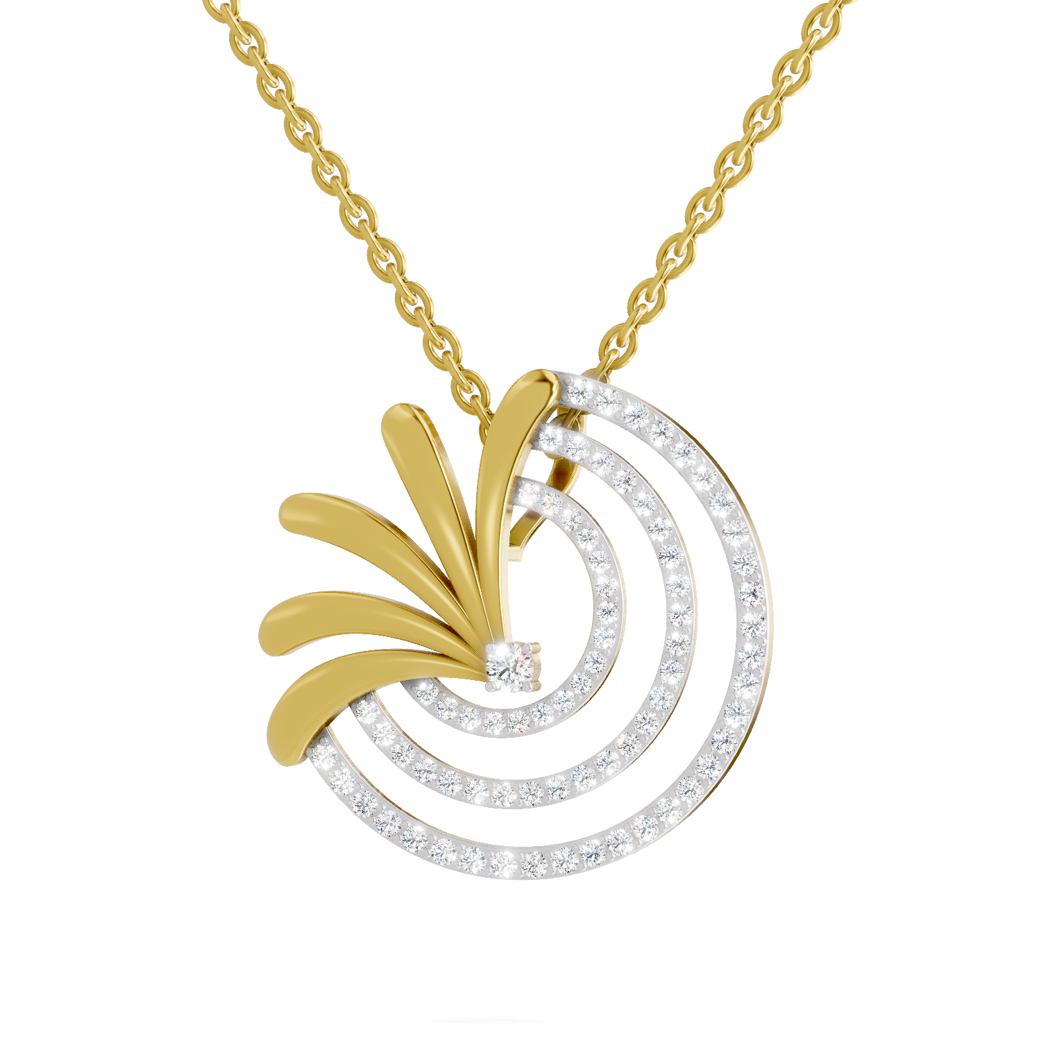 Lab Grown Diamond Pendant Necklace 0.66 Carat IGI Certified Round Shape F-G VS | 925 Sterling Silver Gold Plated Half-Circle Pendant Necklace