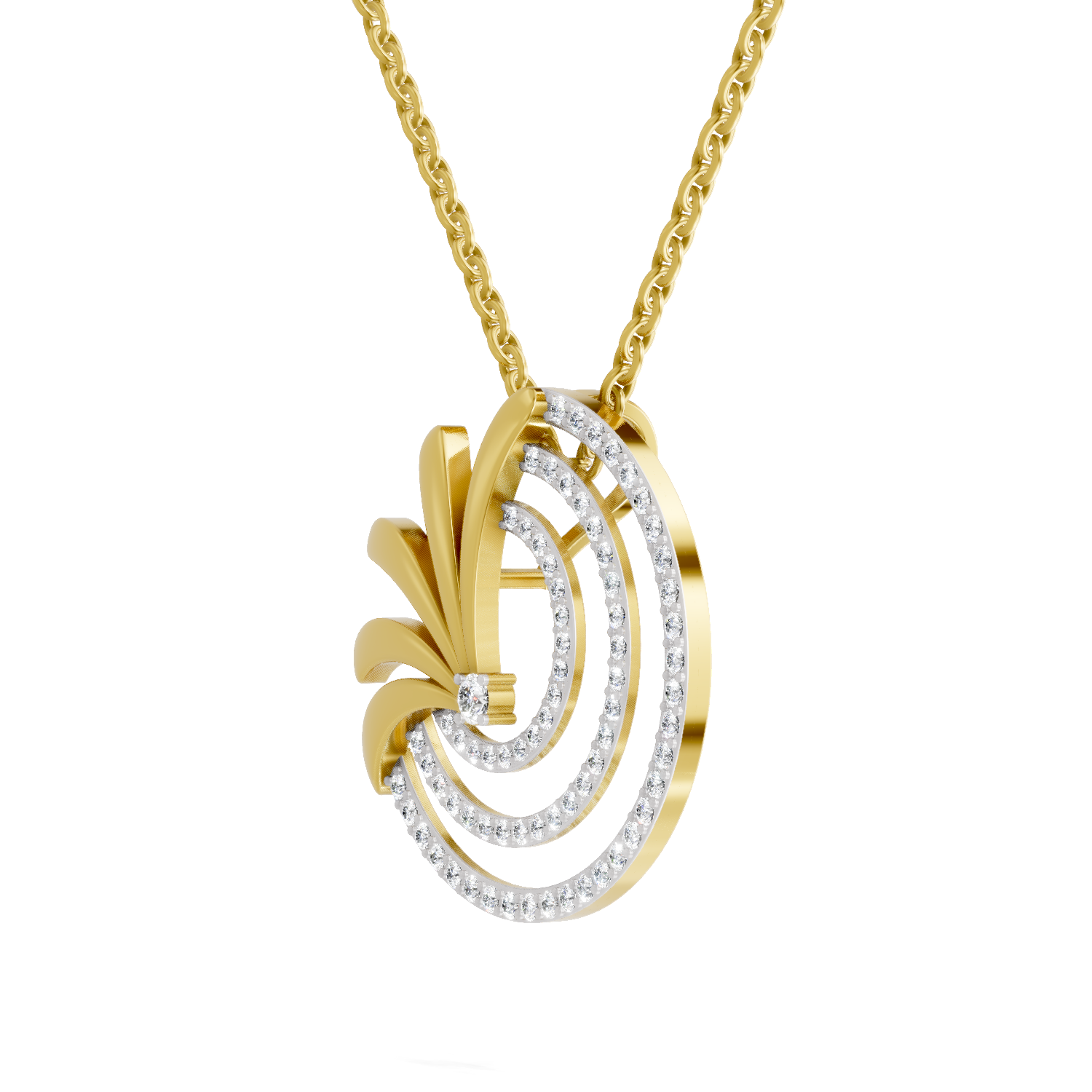 Lab Grown Diamond Pendant Necklace 0.66 Carat IGI Certified Round Shape F-G VS | 925 Sterling Silver Gold Plated Half-Circle Pendant Necklace