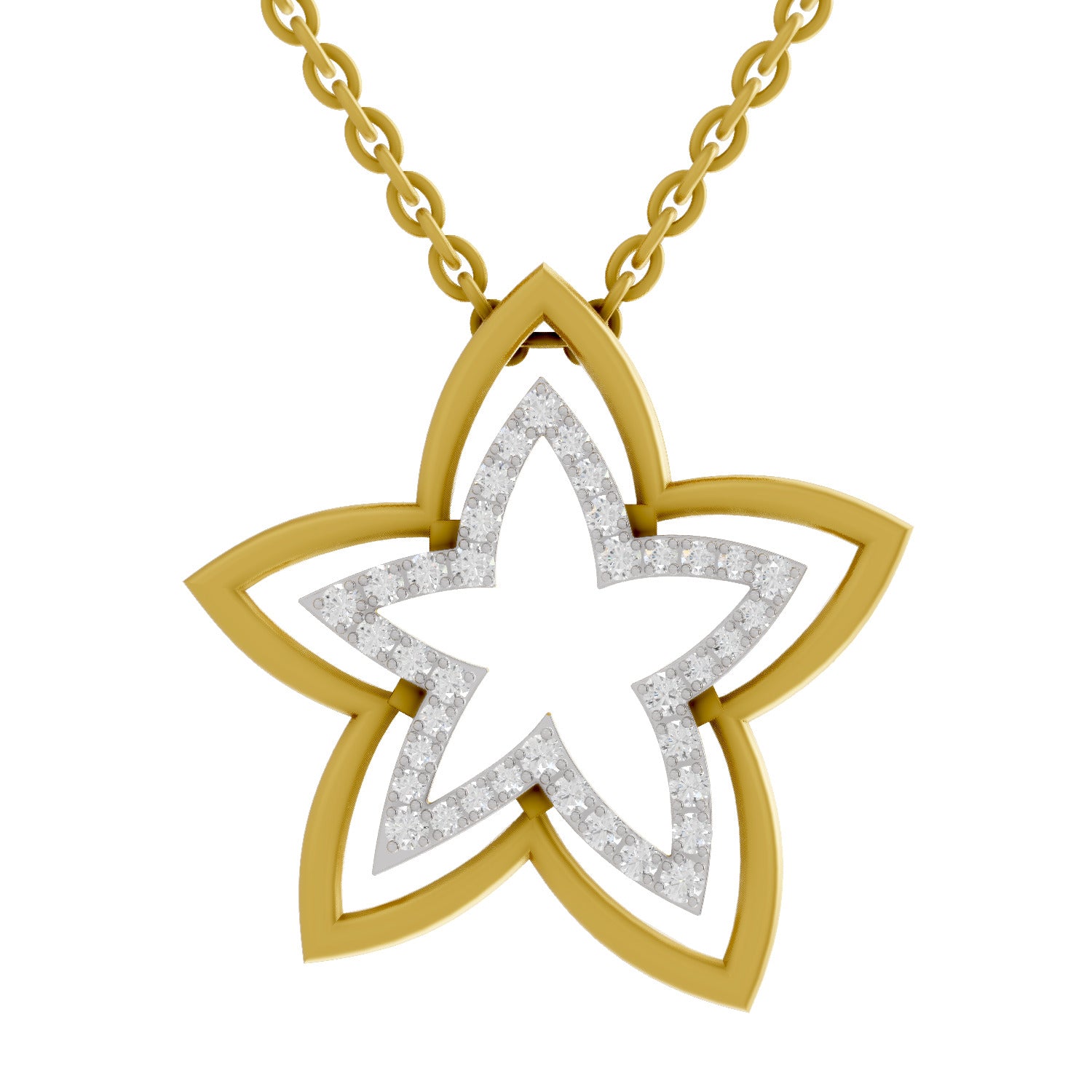 Lab Grown Diamond Pendant Necklace 0.28 Carat IGI Certified Round Shape 925 Sterling Silver Yellow Gold Plated Floral Pendant Necklace