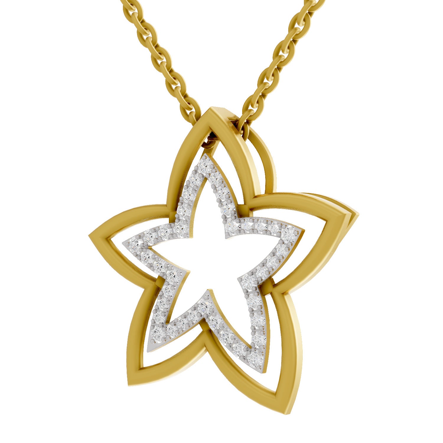 Lab Grown Diamond Pendant Necklace 0.28 Carat IGI Certified Round Shape 925 Sterling Silver Yellow Gold Plated Floral Pendant Necklace