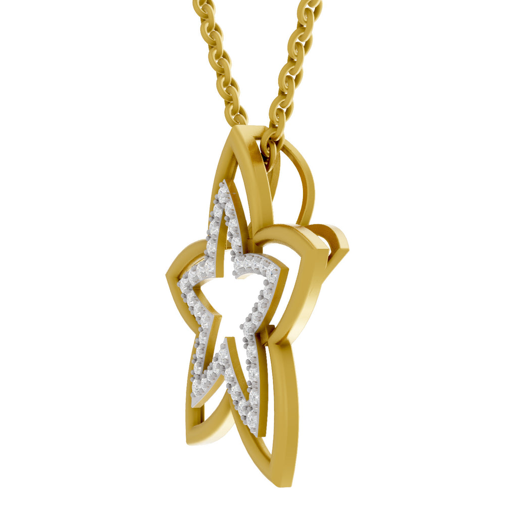 Lab Grown Diamond Pendant Necklace 0.28 Carat IGI Certified Round Shape 925 Sterling Silver Yellow Gold Plated Floral Pendant Necklace