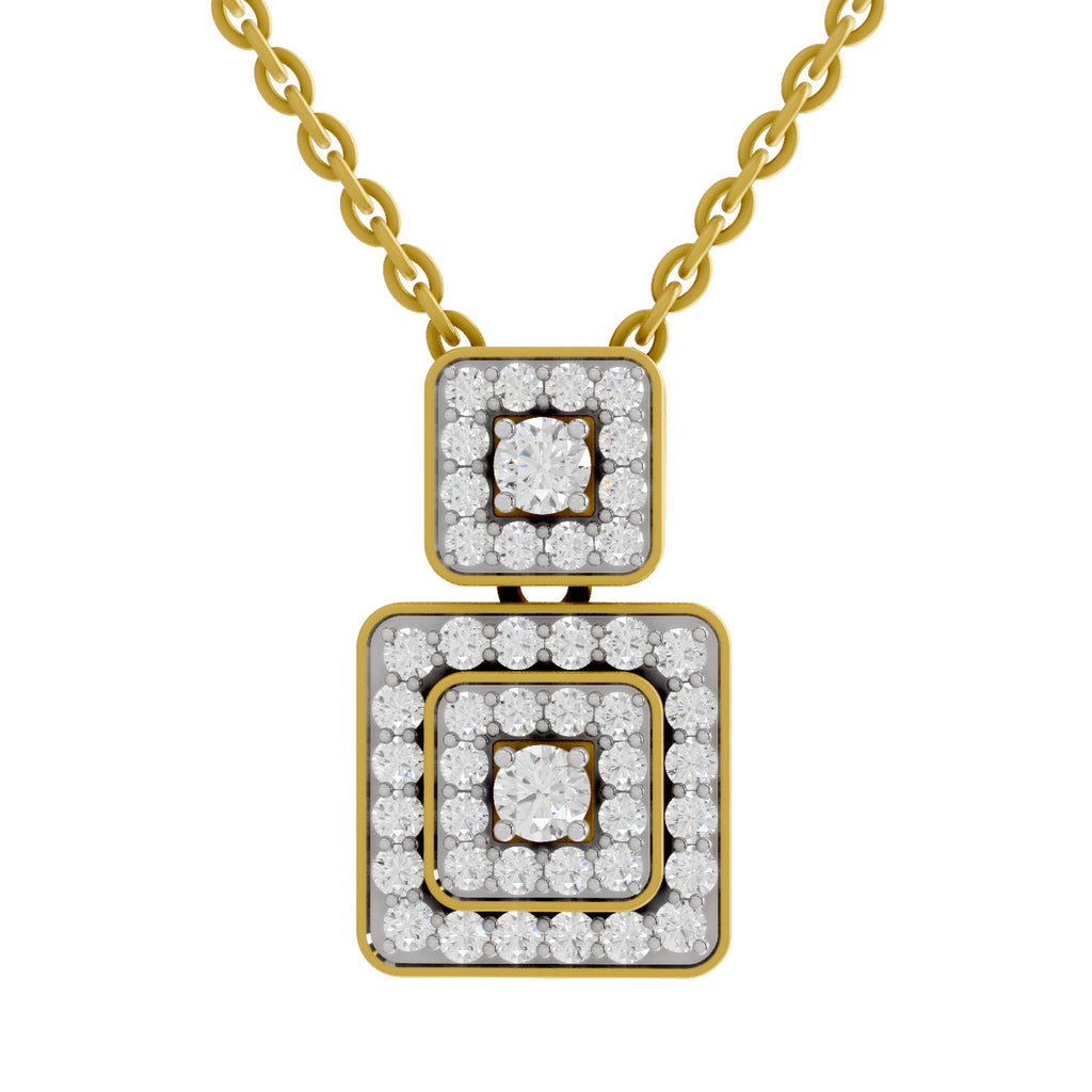 Lab Grown Diamond Pendant Necklace 0.93 Carat IGI Certified Round Shape 925 Sterling Silver Yellow Gold Plated Square Pendant Necklace