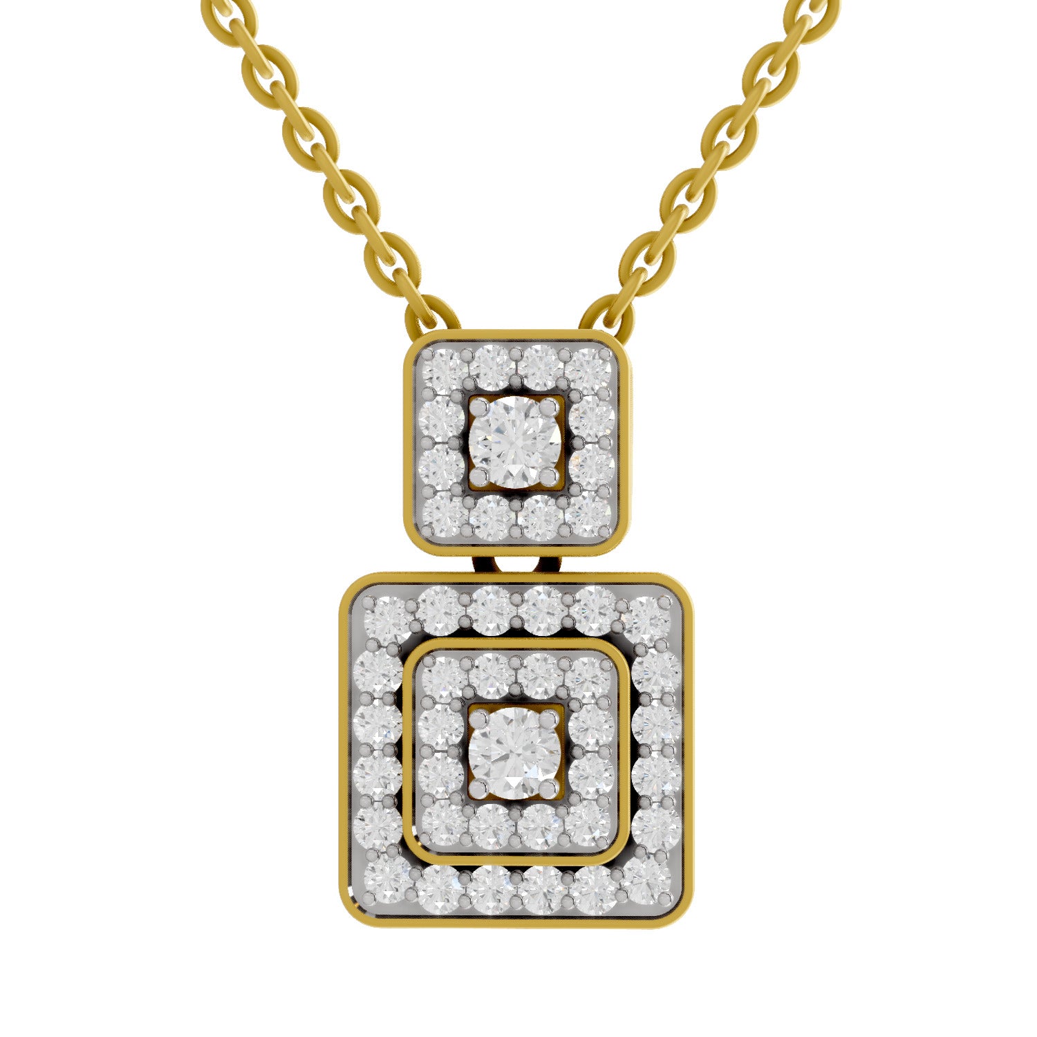 Lab Grown Diamond Pendant Necklace 0.93 Carat IGI Certified Round Shape 925 Sterling Silver Yellow Gold Plated Square Pendant Necklace