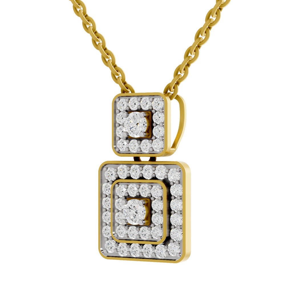 Lab Grown Diamond Pendant Necklace 0.93 Carat IGI Certified Round Shape 925 Sterling Silver Yellow Gold Plated Square Pendant Necklace