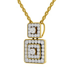 Lab Grown Diamond Pendant Necklace 0.93 Carat IGI Certified Round Shape 925 Sterling Silver Yellow Gold Plated Square Pendant Necklace