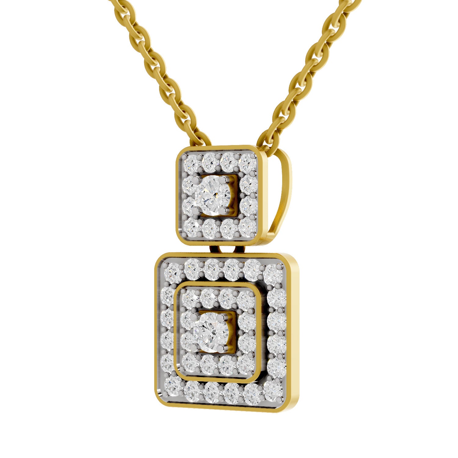 Lab Grown Diamond Pendant Necklace 0.93 Carat IGI Certified Round Shape 925 Sterling Silver Yellow Gold Plated Square Pendant Necklace