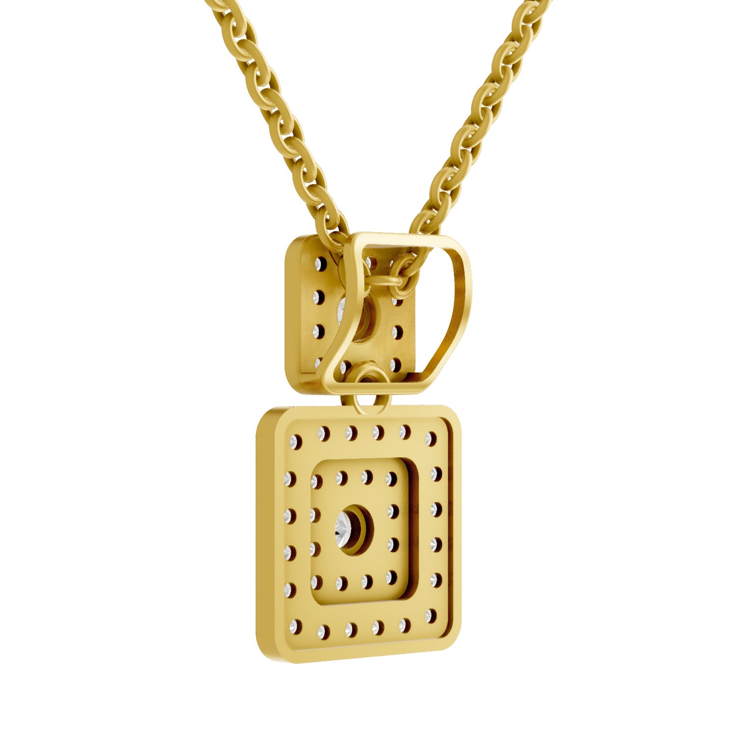 Lab Grown Diamond Pendant Necklace 0.93 Carat IGI Certified Round Shape 925 Sterling Silver Yellow Gold Plated Square Pendant Necklace