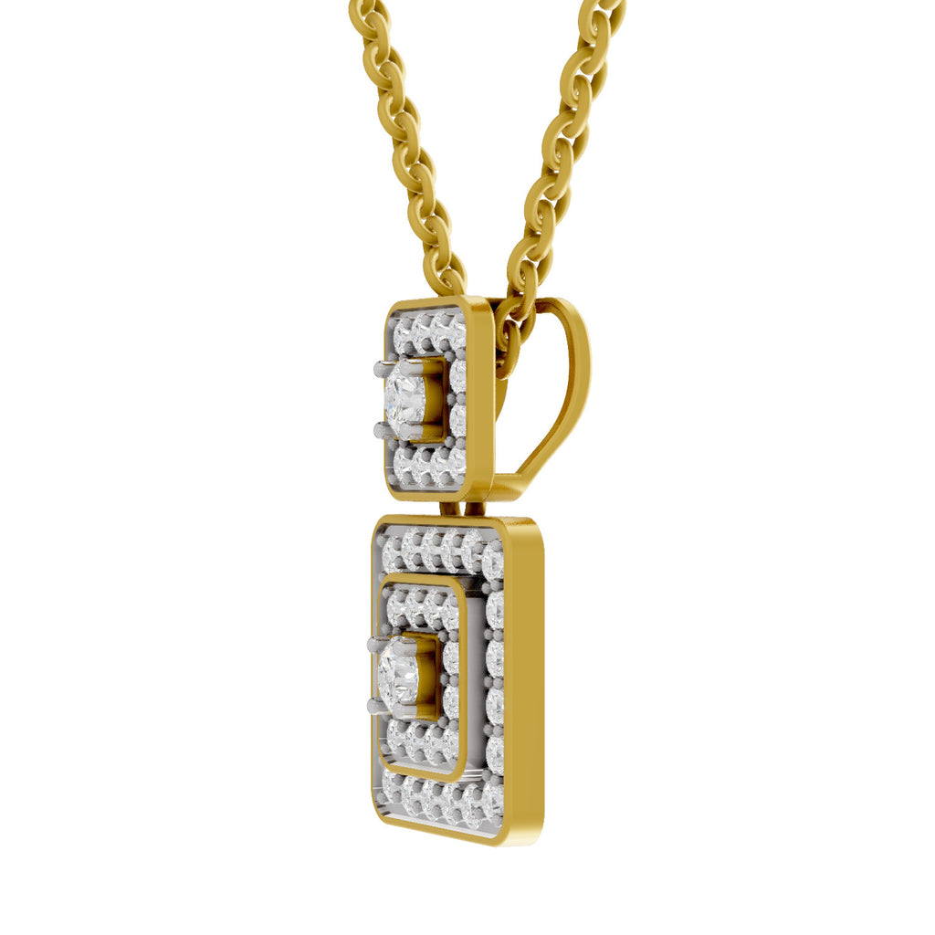 Lab Grown Diamond Pendant Necklace 0.93 Carat IGI Certified Round Shape 925 Sterling Silver Yellow Gold Plated Square Pendant Necklace