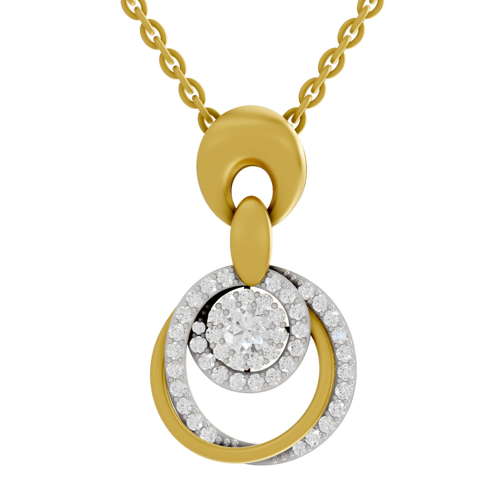 Lab Grown Diamond Pendant Necklace 0.62 Carat IGI Certified Round Shape 925 Sterling Silver Yellow Gold Plated Halo Pendant Necklace